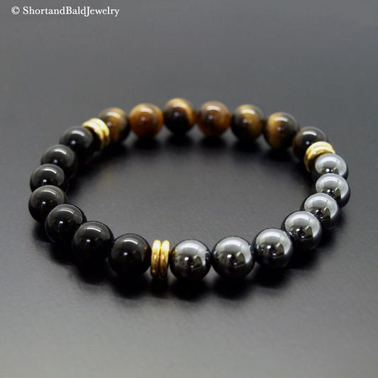 Pyrite-Tiger's eye-Black Tourmaline Bracelet.
