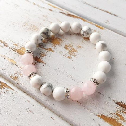 Howlite-Pink Opal Bracelet.